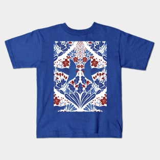 Swallow and flowers |Classic red blue white colors Kids T-Shirt